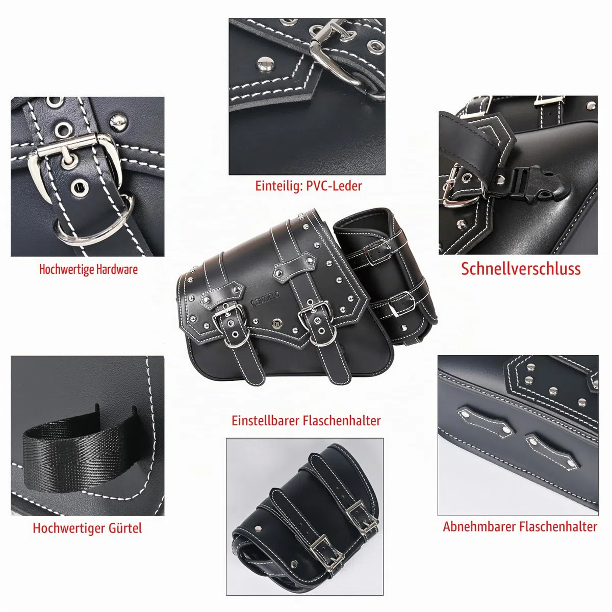 Motorrad Satteltaschen -Satteltaschen Softail PVC Leder für Harley Sportster Wasserdicht, Schwingtasche,,Universal-Aufbewahrungs seitliche werkzeugtasche für Motorrad,mit Getränkehalter (linke Seite)