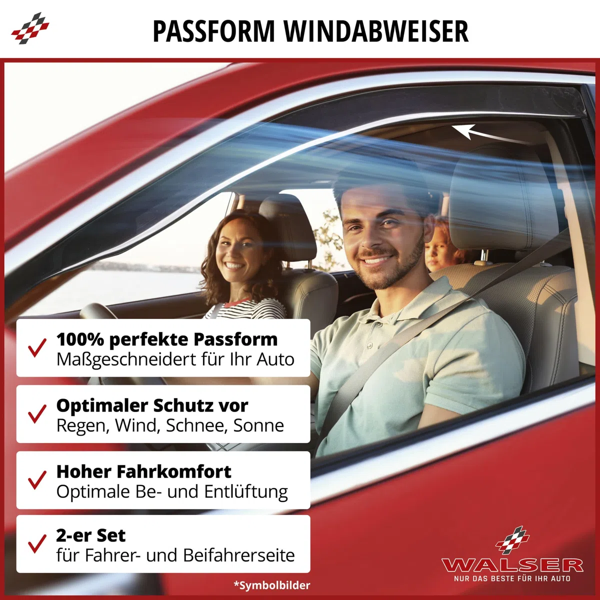 Walser Premium Auto Windabweiser für Ford Transit Courier B460 02/2014-2023, Passform Regenabweiser Set für Fahrer- und Beifahrerseite, Auto Windabweiser 2 STK.