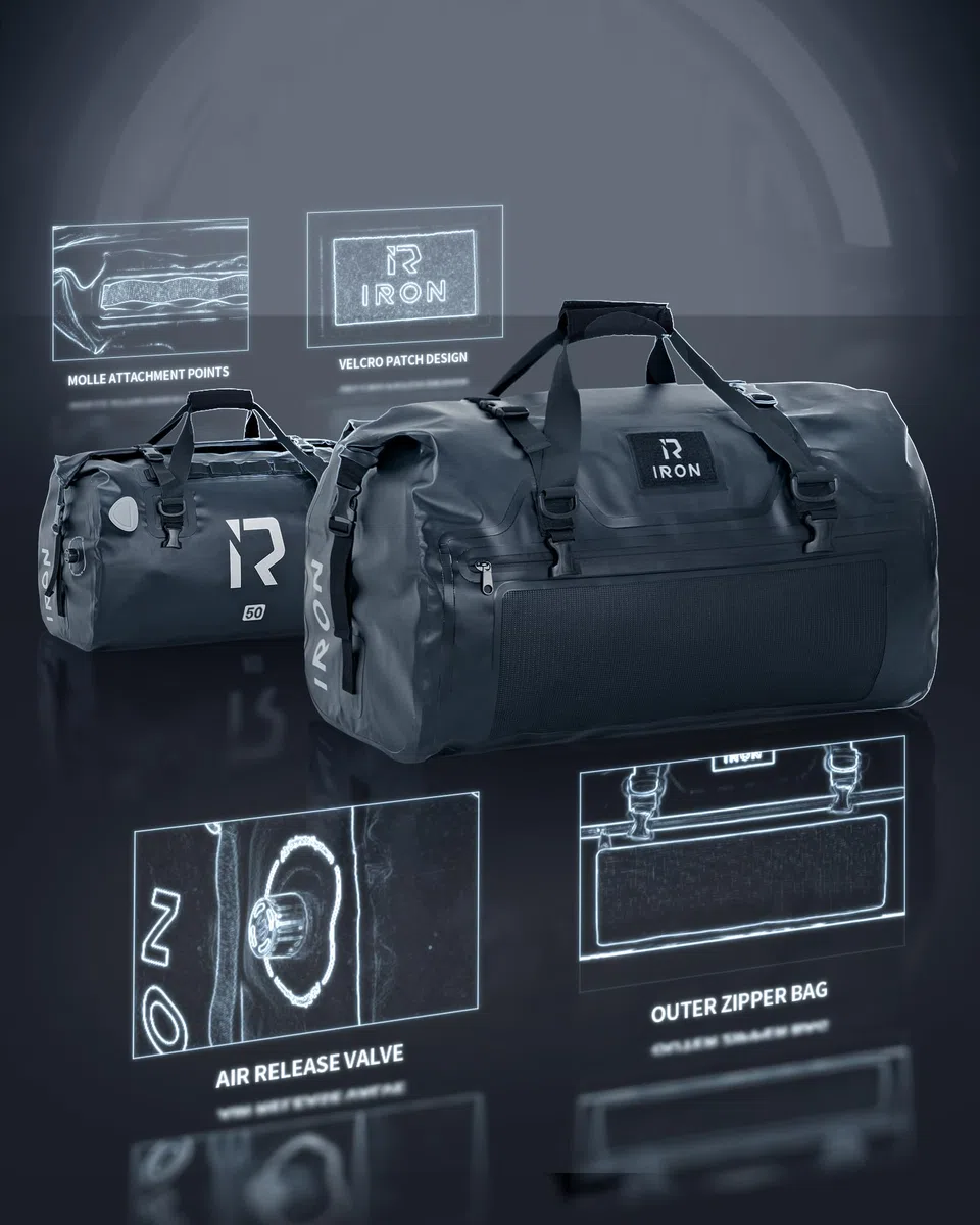 IRON JIA'S Motorradtasche Gepäckrolle wasserdichte Hecktasche Satteltasche Reisetasche 50L Schwarz