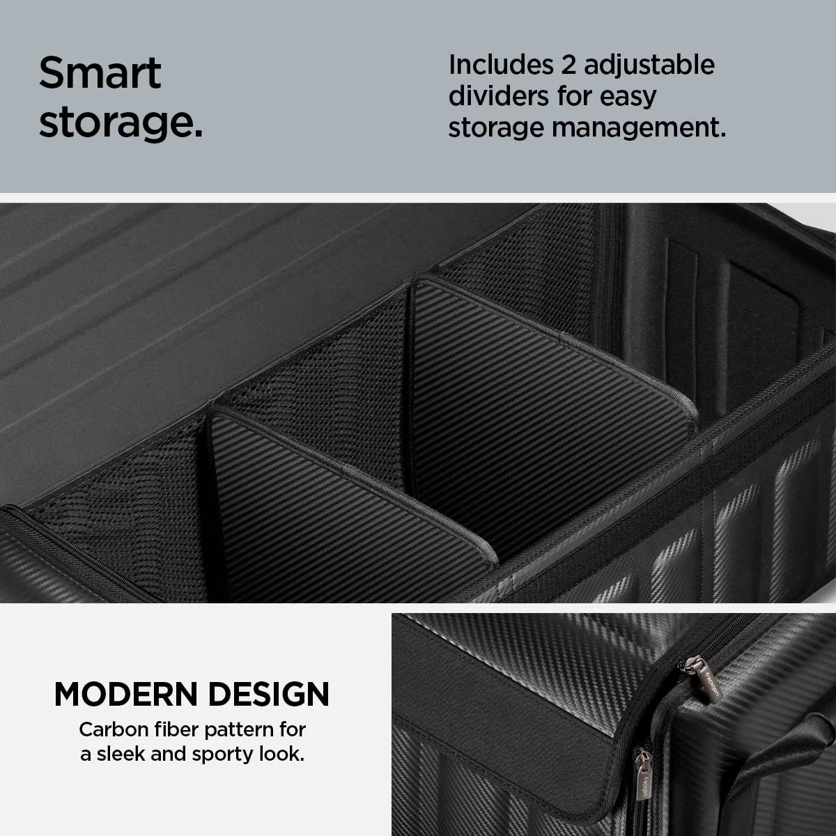 Spigen Tesla Model Y (~2025) Model 3 (Highland 2024~) S X Kofferraum Organizer Universal KFZ Kofferraumtasche mit Klettverschluss für Tesla Model Y 3 S X, Volkswagen, BMW und mehr - Schwarz