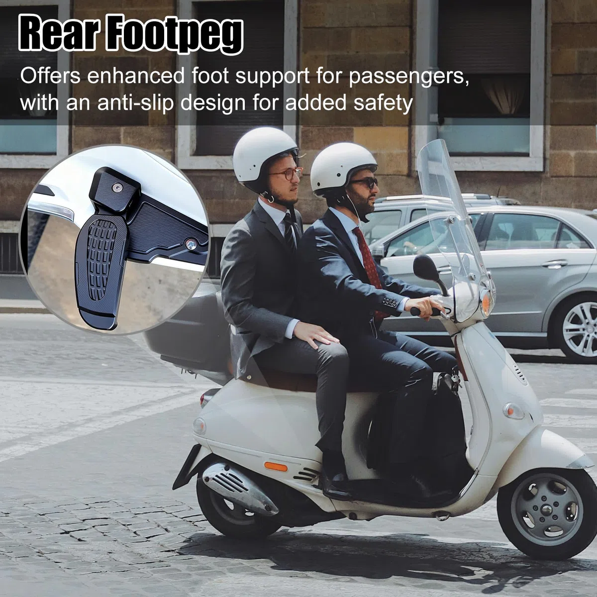 Hinteres Fußrasten-Pedale, Klappbares Motorrad Beifahrer Fußrastenverlängerung, Aluminium Fußstützen mit rutschfester Oberfläche für Vespa Primavera/Sprint 125/150 2017-2024 (Schwarz)