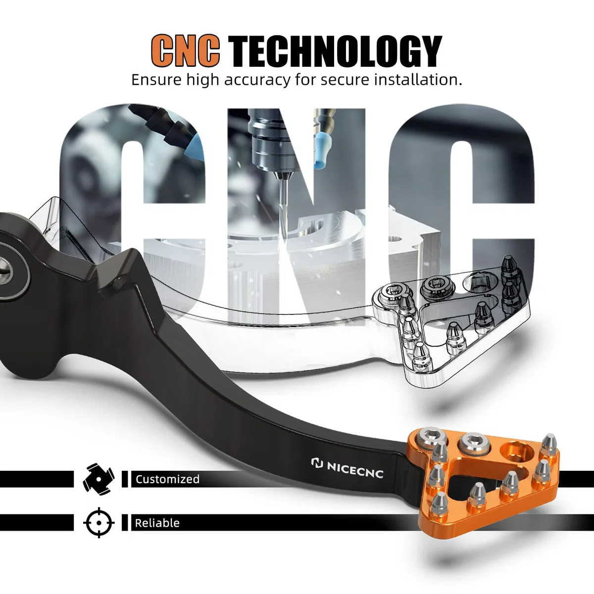 NICECNC Hinterradbremshebel mit verdicktem vergrößertem Anti-Rutsch Pedal Compatible with Husqvarna 701 Enduro 2016-2019, Compatible with 690 Enduro R 2011-2018, Aluminium,Siehe Passform,Orange