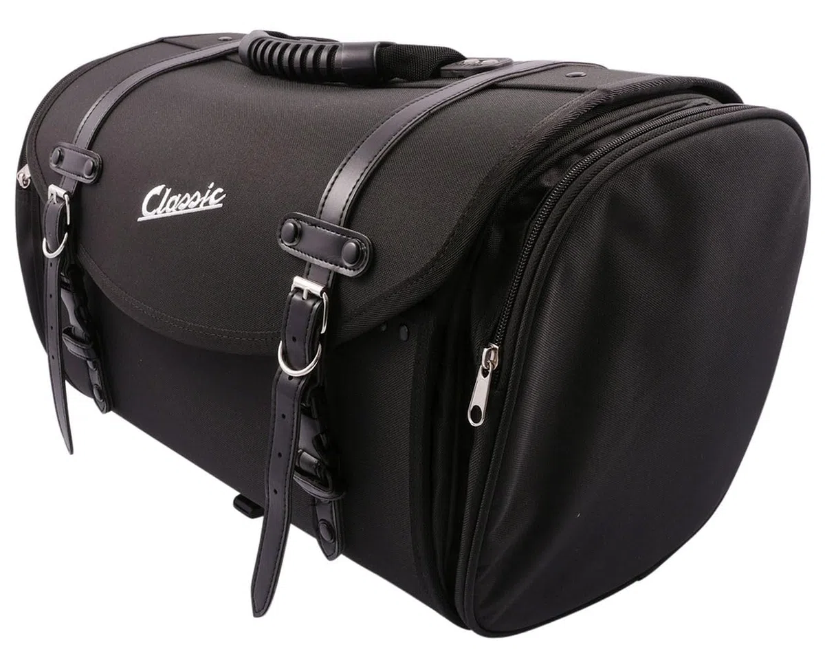 SIP Motorrad Gepäckträgertasche Classic für Vespa, Vintage Look, Nylon wasserabweisend, großes Hauptfach für Helm und Einkäufe, Zahlenschloss, inkl Regenhülle, Montage mit Gurten