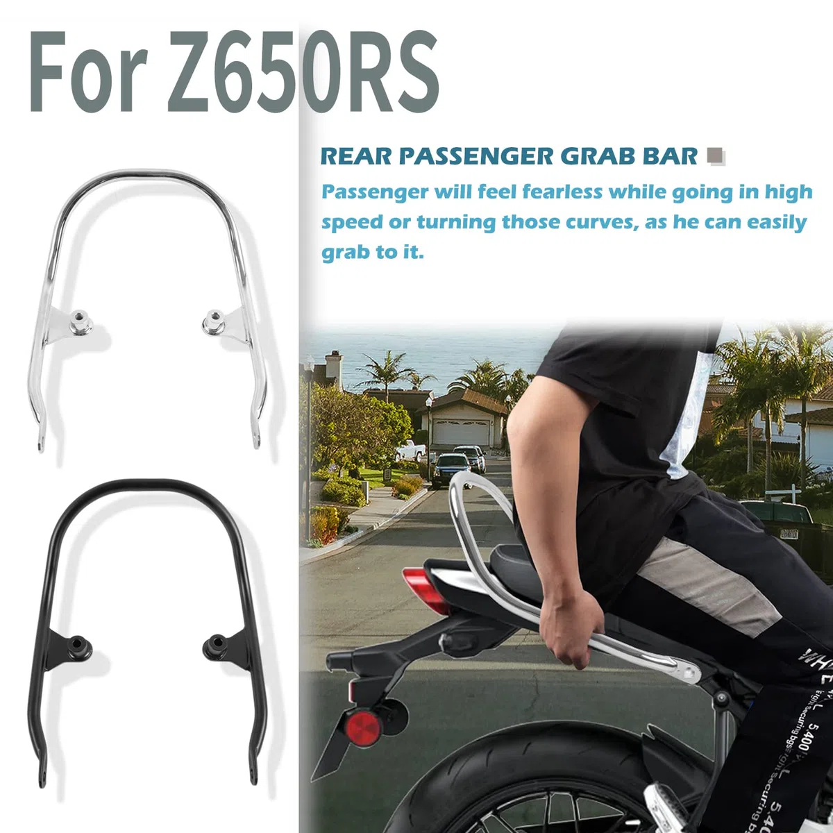Motorrad Z650RS Beifahrer Sozius Haltegriff Großer Sitz Seitenhandlauf Heckarmlehne Griffe Kit Kohlenstoffstahl für Z 650 RS Z650 RS Z-650-RS 2021 2022 2023 21-23 (Schwarz)