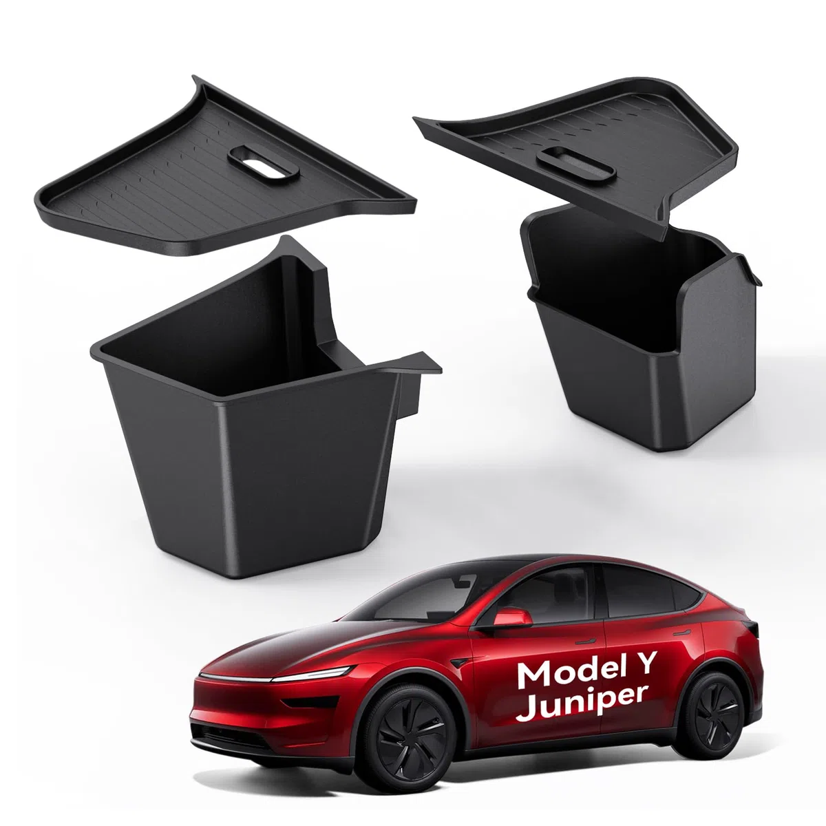Kofferraum-Organizer für Tesla Model Y Juniper 2025 2026 2er Set mit Deckel – Wasserdicht, 1:1 Passform, Geruchsneutral & Rutschfest, für Schuhe, Werkzeug, Einkäufe, Schwarz