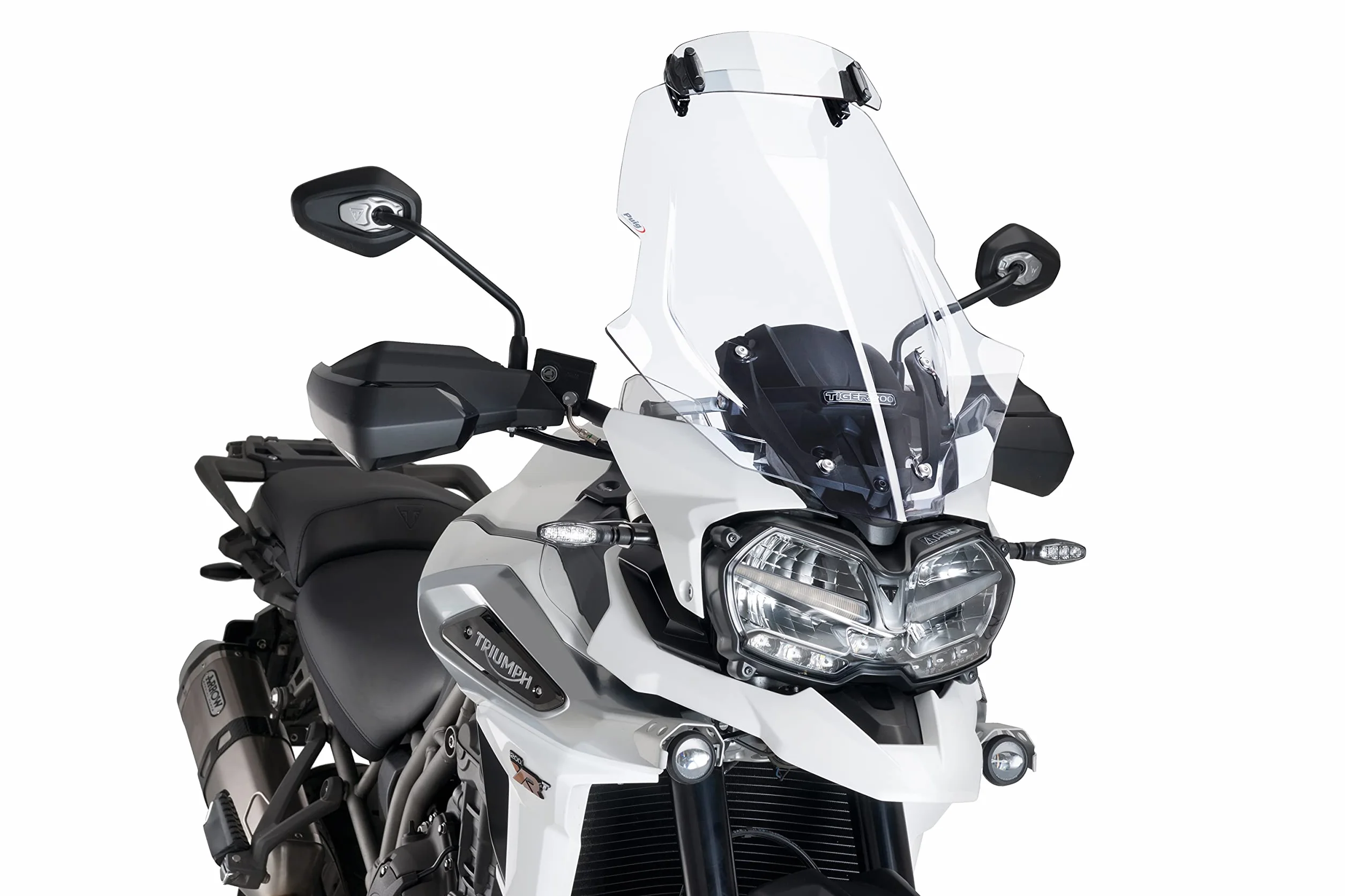 Puig 6320W Multiverstellbarer Clip-on Windabweiser für Motorradscheiben mit Positionsverstellung und robustem Design zur Verbesserung des aerodynamischen Schutzes, Transparent