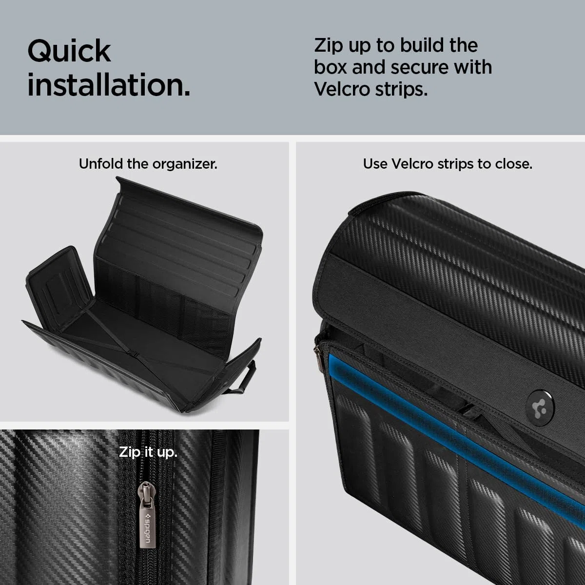 Spigen Tesla Model Y (~2025) Model 3 (Highland 2024~) S X Kofferraum Organizer Universal KFZ Kofferraumtasche mit Klettverschluss für Tesla Model Y 3 S X, Volkswagen, BMW und mehr - Schwarz