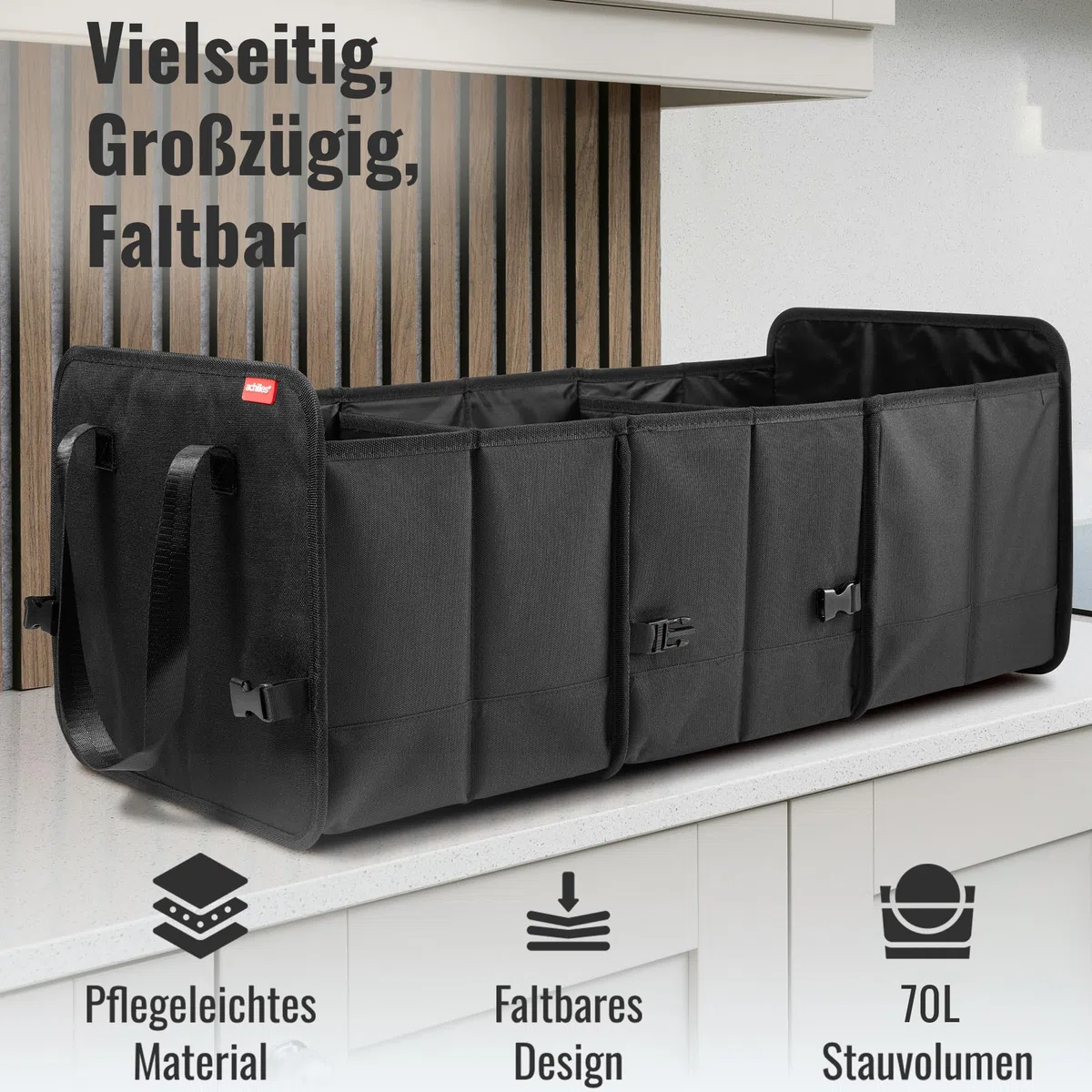Achilles Faltbare Autobox Auto Organizer Kofferraumtasche 74 x 33 x 30 cm Schwarz
