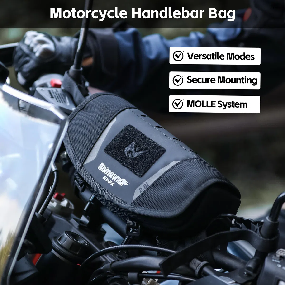 Rhinowalk Motorrad Lenkertasche 2L MJX2010, wasserdichte Lenkertasche mit Regenschutz & Schultergurt, passend für ADV Enduro Touring