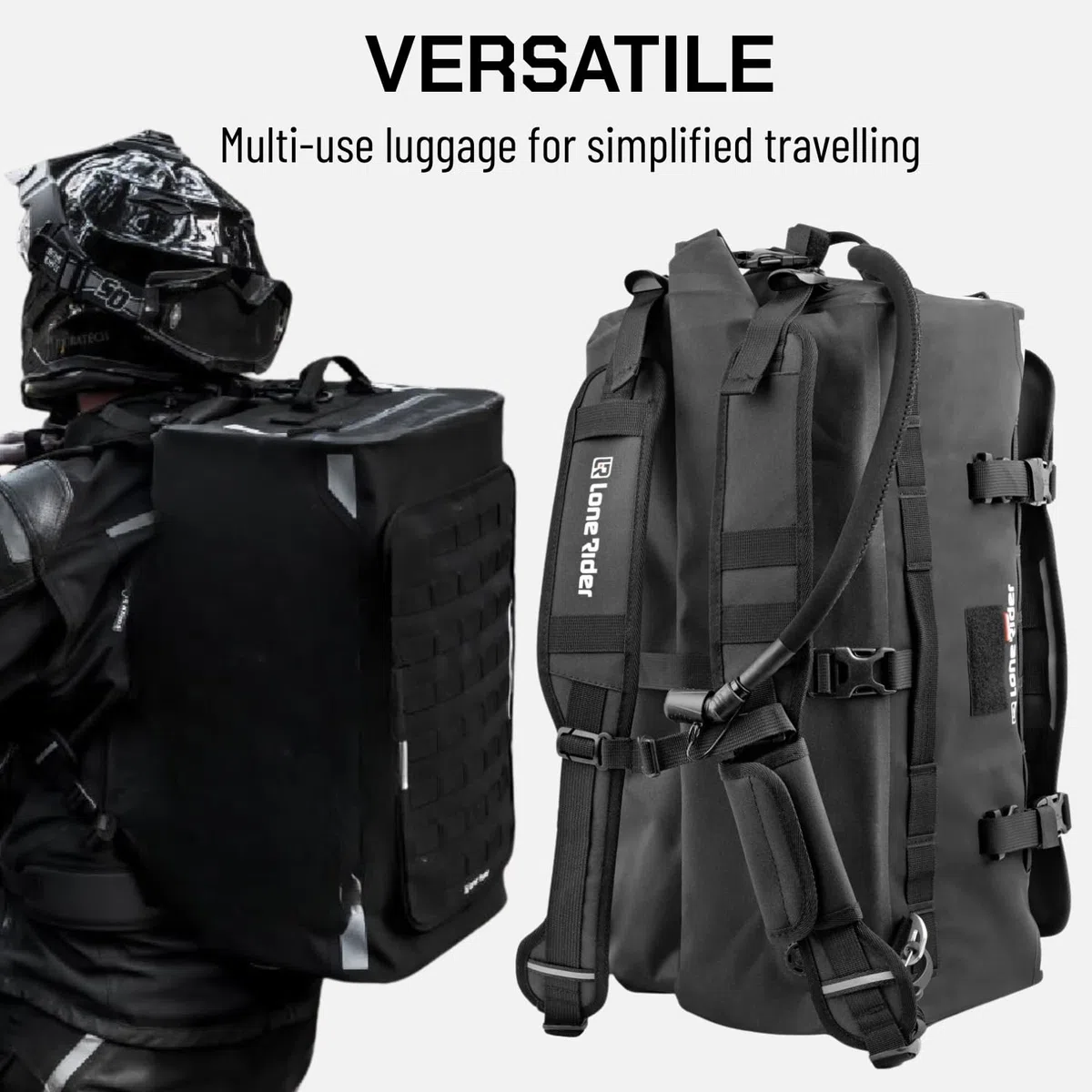 Lone Rider 30L Motorradtasche - wasserdichte, erweiterbare Hecktasche für Motorradreisen mit MOLLE-System, Beavertail Staufach, Rolltop Verschluss und robustem Tourendesign