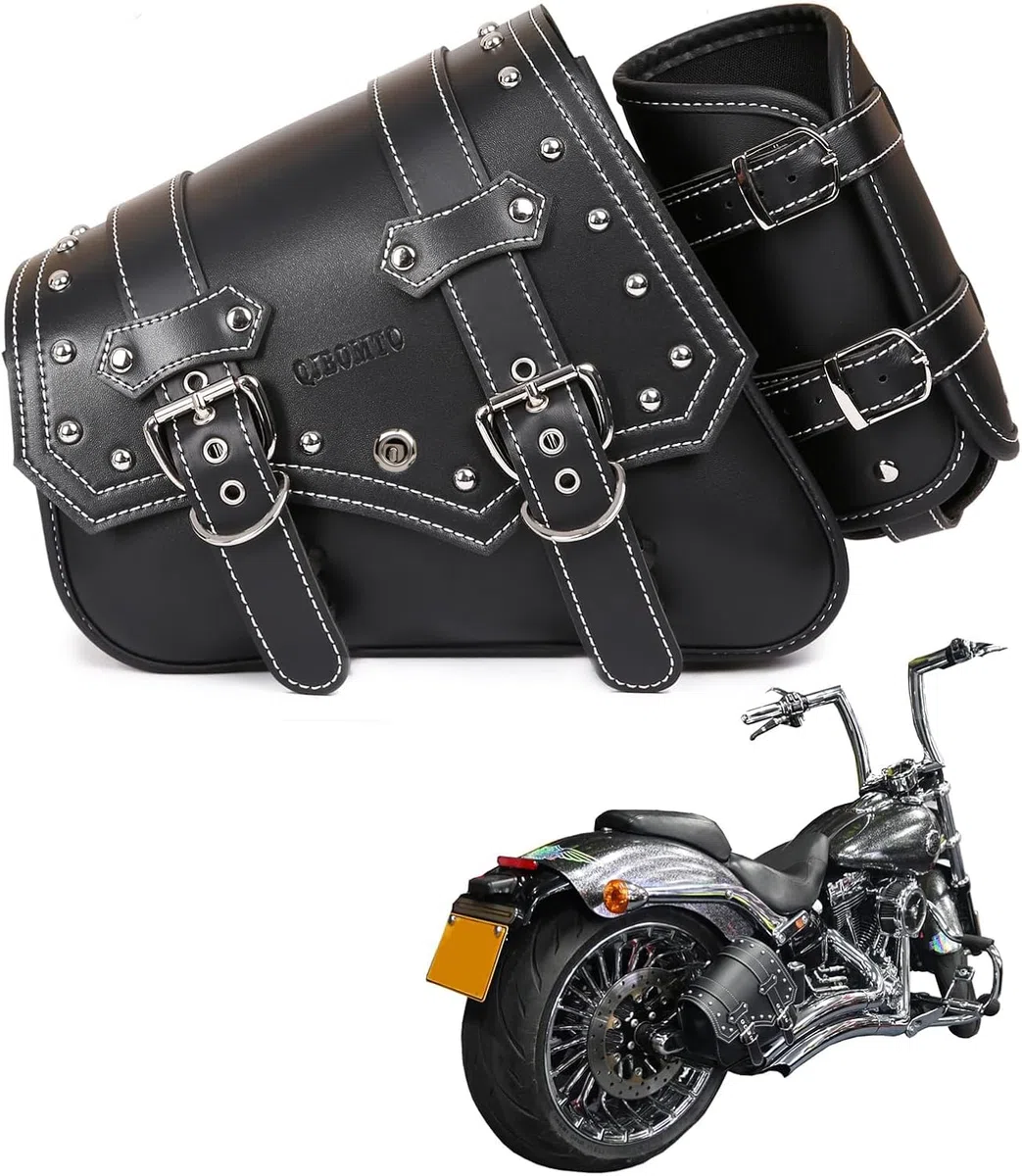 Motorrad Satteltaschen -Satteltaschen Softail PVC Leder für Harley Sportster Wasserdicht, Schwingtasche,,Universal-Aufbewahrungs seitliche werkzeugtasche für Motorrad,mit Getränkehalter (linke Seite)