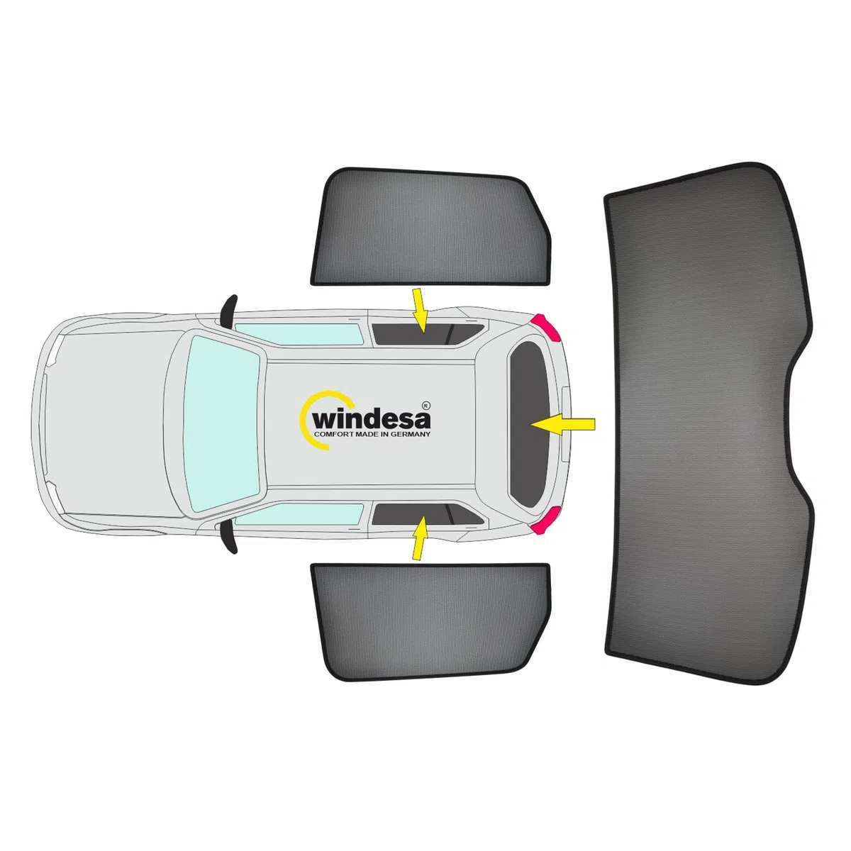 Premium SunClip Auto Sicht- & Sonnenschutz kompatibel mit Dacia Spring 2024- INKL Tasche