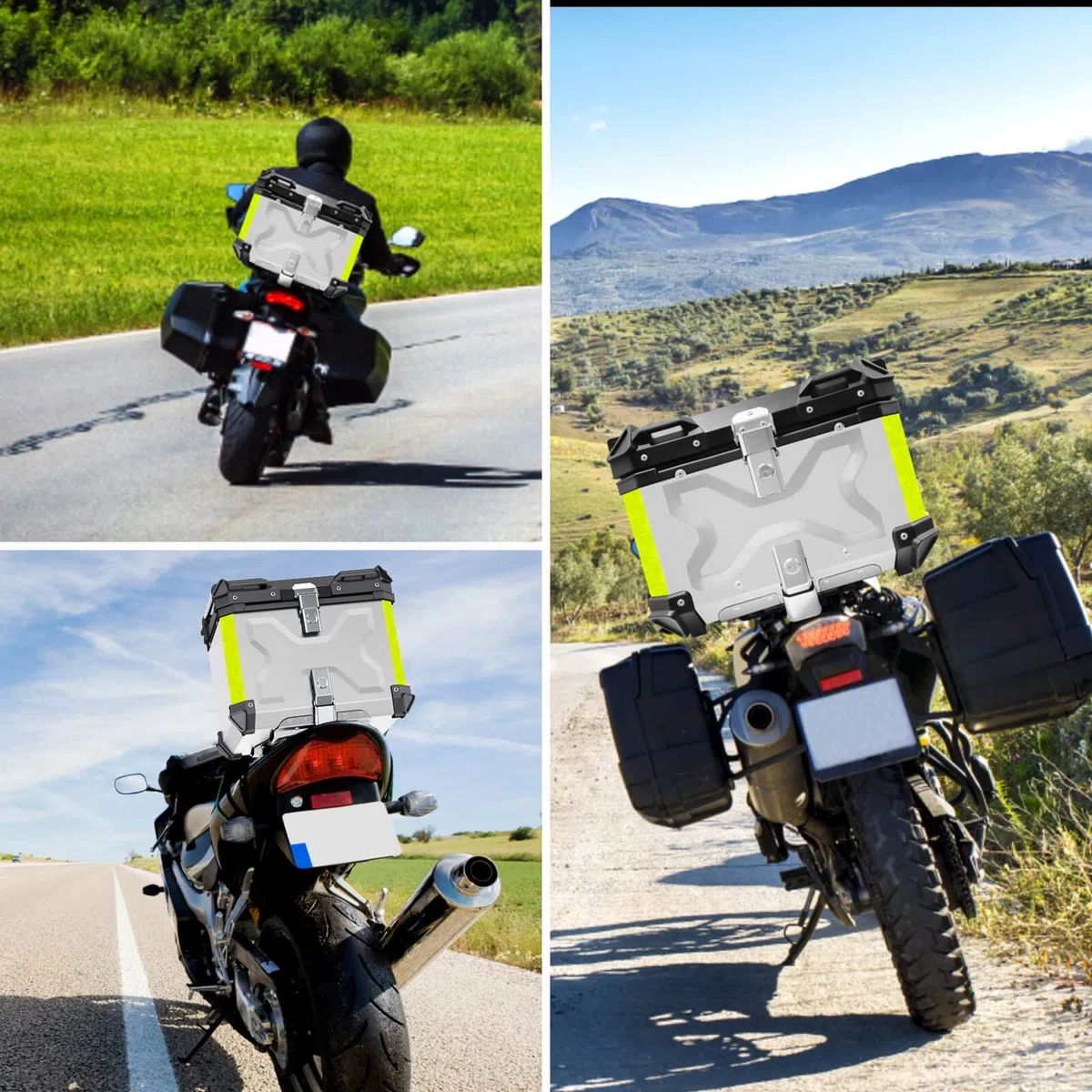 VOKKA Topcase Motorrad 45L Aluminiumlegierung Wasserdicht Diebstahlsicher mit Rückenlehne Trägerplatte Silber