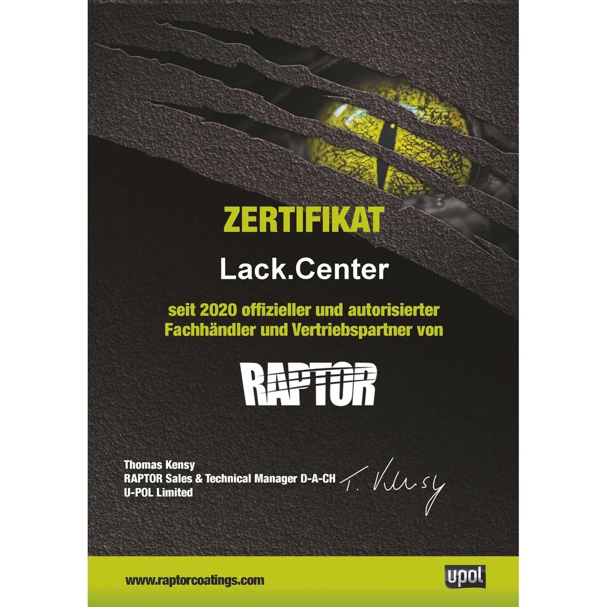 Generisch RAPTOR Lack Grün inkl. Härter - kratzfeste Beschichtung für Fahrzeuge - RAL 6003, 8 Liter