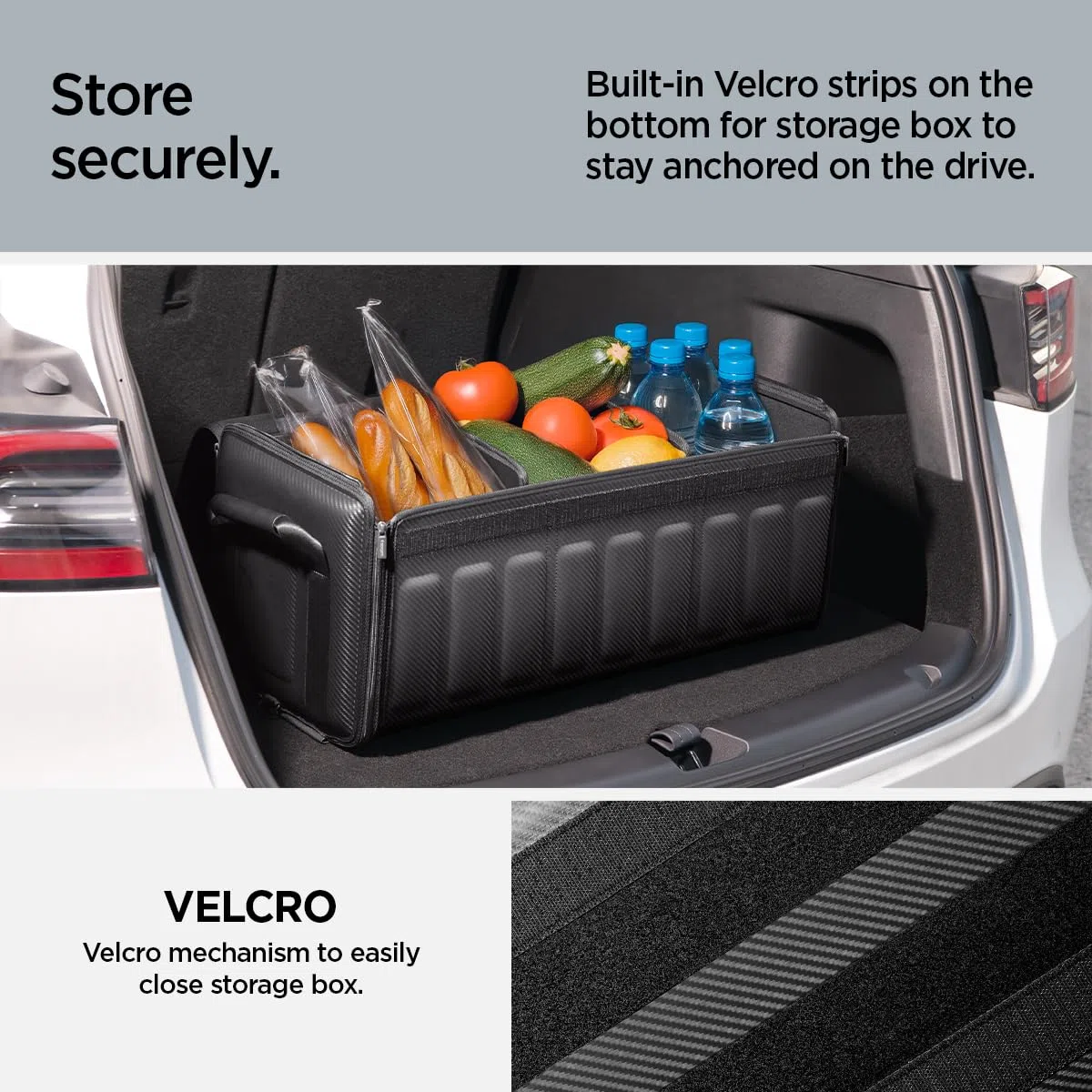 Spigen Tesla Model Y (~2025) Model 3 (Highland 2024~) S X Kofferraum Organizer Universal KFZ Kofferraumtasche mit Klettverschluss für Tesla Model Y 3 S X, Volkswagen, BMW und mehr - Schwarz