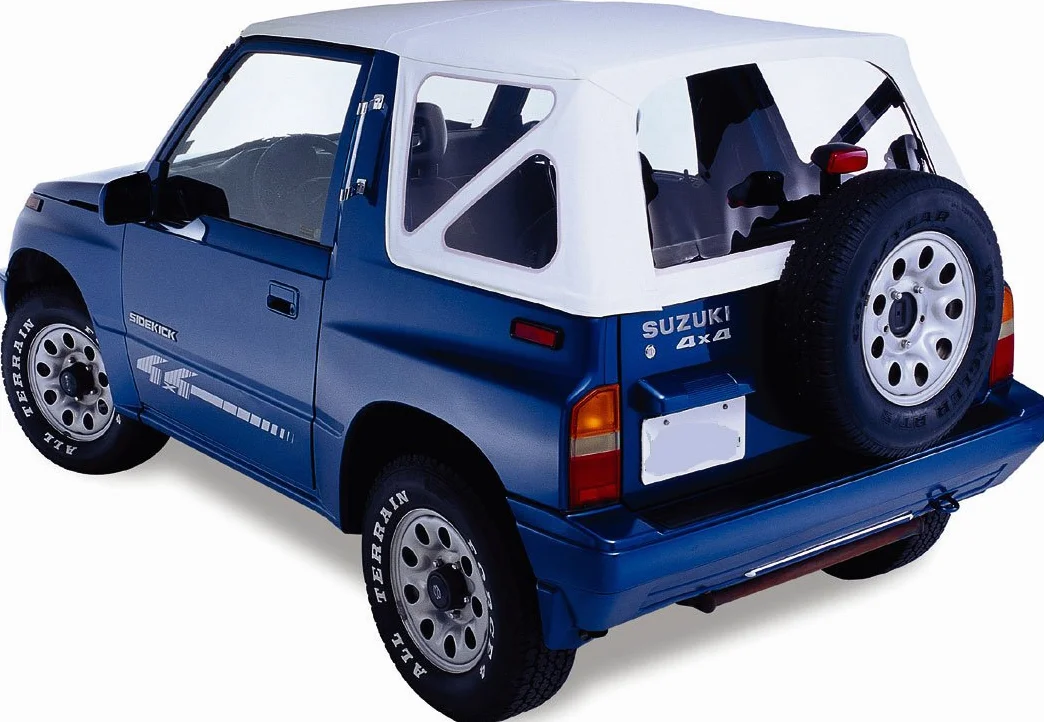 Ersatzverdeck Verdeck - weiß - mit klaren Scheiben kompatibel mit Suzuki Vitara (1988 bis 2004)~ mit Hakenbefestigung