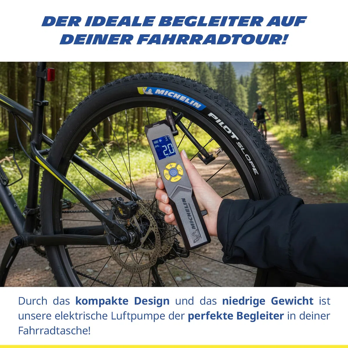 MICHELIN Air Power Mini 1 Li-Ionen Akku Mini-Kompressor kabellos – Elektrische Luftpumpe 9,9 bar mit Digitaldisplay, Auto-Stopp & LED für Auto, Fahrrad, E-Bike & Motorrad | Elektrische Luftpumpe 9,9 bar mit Digitaldisplay, Auto-Stopp & LED für Auto, Fahrr
