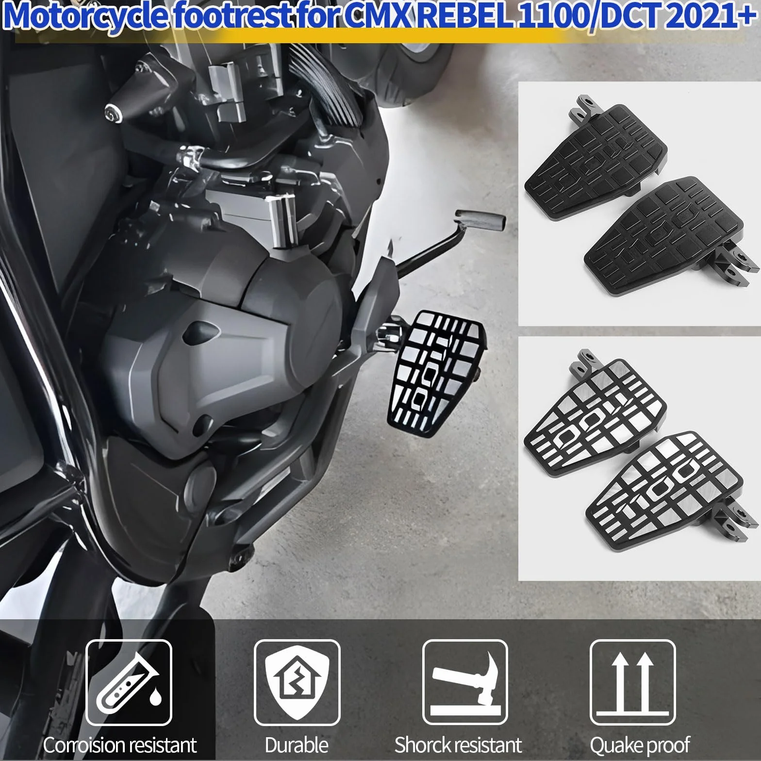WOOGA Breite fette Fußrasten Vergrößerte Fuß stütze Fuß pedals tütze Motorrad zubehör passend für Ho&n&da Rebel CMX 1100 CMX1100/DCT Zubehör 2021 2022 2023 2024 (Schwarz)