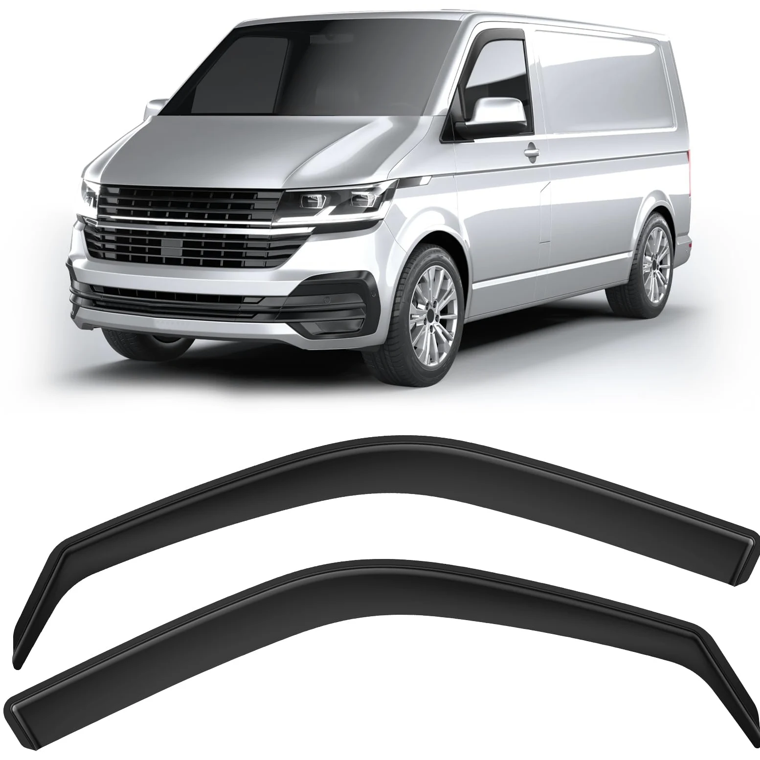 GEARMONSTER Windabweiser kompatibel mit Volkswagen T5 2003-2015 T6 ab 2016 Autofenster Regenschutz 2 Stück Schwarz