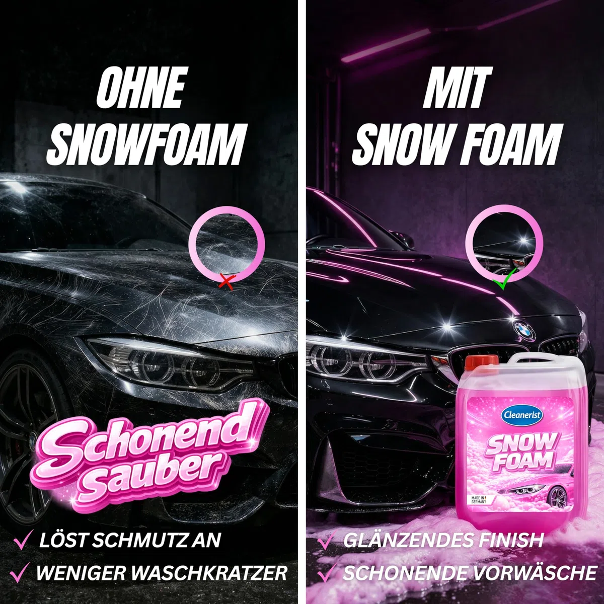 Snow Foam Pink 10L Konzentrat - Aktivschaum Autoshampoo Vorwäsche für Foamer & Schaumlanze - Citrus Reiniger