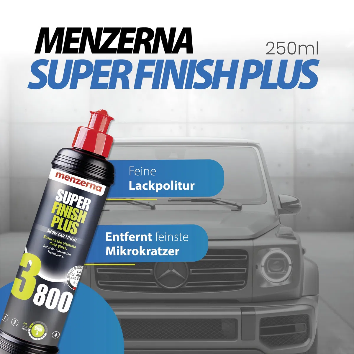 Menzerna Auto Polituren Set: Heavy Cut Compound 1000 + Medium Cut Polish 2500 + Super Finish Plus 3800 + Power Lock Sachet 20ml + 4X Mikrofasertuch