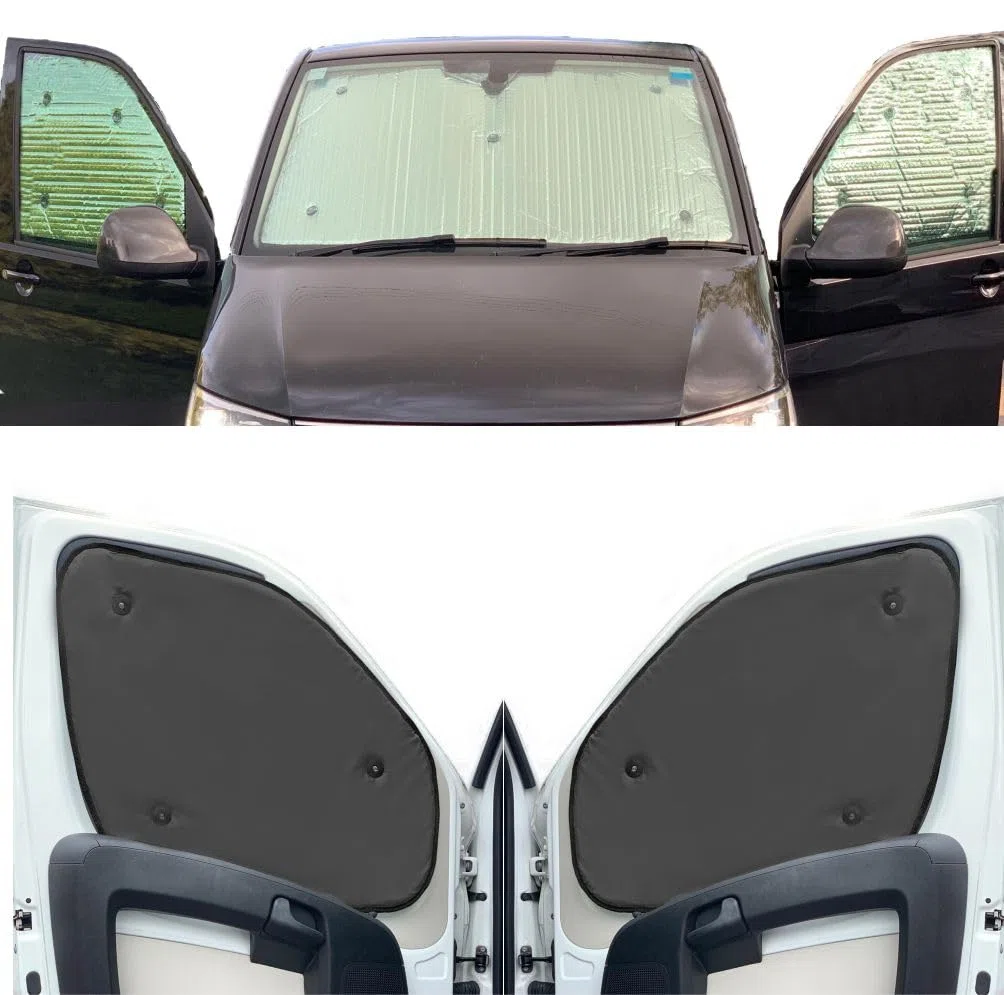 Fensterrollo-Set Kombatibel Mit VW Caddy (2004-2020)(Komplettes Set + Scheunentor) Rückenfarbe in Anthrazit, Reversibel und Thermisch